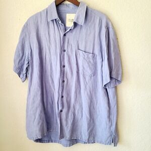 Tasso Elba Island Camp Shirt Mens XL Blue Floral Silk Linen Blend Beach Vacation